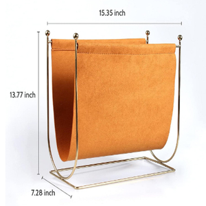 Tan Leather Magazine Holder Magazine Rack With Gold Metal <b>Frame</b> Mid Century Caramel Leatherette Mail Sorter Letter Holder Rack - Product Image 4