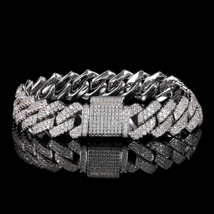Cuban Link Moissanite Diamond <b>Bracelet</b> 925 <b>Silver</b> Iced Out Chain <b>Bracelet</b> Hip Hop Jewelry - Product Image 2