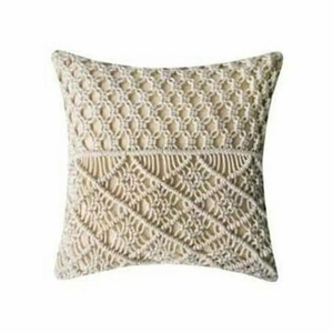 Funda de Cojín Bohemia de Algodón y Lino, Cuadrada, Bordada con Diseño Geométrico, Hecha a Mano para Decoración del Hogar, 16x16 Pulgadas - Product Image 1