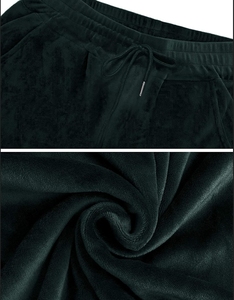 Pantalon de jogging en velours vert foncé pour femme, taille élastique avec cordon de serrage, décontracté, avec poches latérales, pour l'automne - Product Image 6
