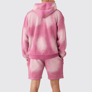 Ensemble de jogging décontracté pour homme en molleton 100 % coton respirant, brodé, délavé à l'acide, avec short et haut à manches longues zippé effet usé - Product Image 4