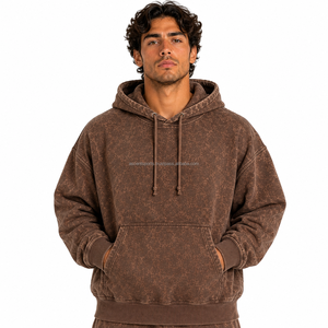 Men Acid Wash Hooded Sweatshirt Solid Color Washed Cotton French Terry Vintage Baggy Fit Winter Acid Wash Pullover Hoodies - Product Image 1