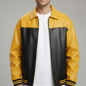 Veste en cuir de motard vintage pour homme, design hivernal, cuir d'agneau personnalisé avec détails matelassés, veste d'hiver pour homme - Product Image 1