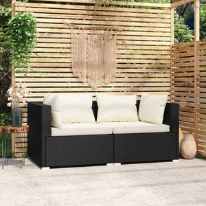 Muebles de patio de ratán PE color crema para 2 personas, sofá de 2 plazas en negro y crema - Product Image 1
