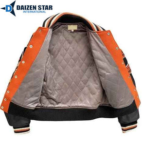 Men's Orange Black Varsity Jacket Custom Embroidered Letter Patch Design Football Team Name Number Print Autumn Wear - Product Image 4
