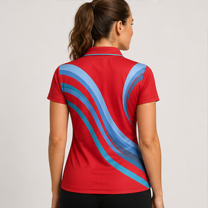 Polo Personalizado para Mujer, Color Rojo Azul Agua, Diseño de Ondas Fluidas, Secado Rápido, Transpirable, Manga Corta, Uniforme de Golf de Alto Rendimiento, WPS-0897 - Product Image 4