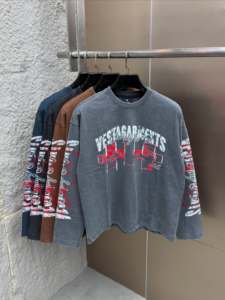เสื้อยืดแขนยาวคอกลมทรงโอเวอร์ไซส์สำหรับผู้ชายจาก Vesta Garments ลายพิมพ์ลำลอง ผลิตจากโพลีเอสเตอร์/คอตตอน ใส่สบาย เป็นมิตรกับสิ่งแวดล้อม เหมาะสำหรับฤดูใบไม้ร่วง - Product Image 1
