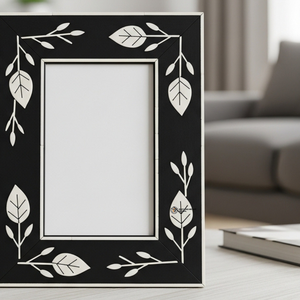Premium Bone Inlay Picture <b>Frame</b> <b>Black</b> Floral Design Artisan Home Decor - Product Image 4