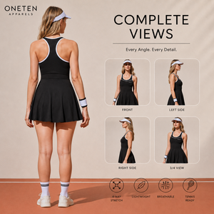 Robe de tennis sans manches pour femme avec logo personnalisé, jupe évasée extensible, short intégré, tenue de sport, fournisseur OEM - Product Image 3