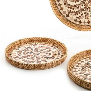 Bandeja de mimbre con incrustaciones de perlas para decoración del hogar, bandeja de mimbre de nuevo diseño, precio más barato de Vietnam, venta al por mayor - Product Image 2