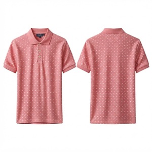 เสื้อโปโลผู้ชายสีชมพูลายจุดแบบสั่งทำ แขนสั้น ผ้าคอตตอนผสม สวมใส่สบาย เหมาะสำหรับเล่นกอล์ฟ ระบายอากาศได้ดี เสื้อแฟชั่นฤดูร้อน ดีไซน์ทันสมัย - Product Image 1