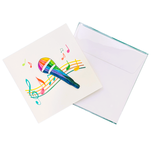 การ์ดควิลลิ่งรูปไมโครโฟนสีรุ้งหลากสี การ์ดควิลลิ่งสร้างสรรค์พร้อมซอง การ์ดอวยพรทำมือสำหรับคนรักดนตรี - Product Image 3