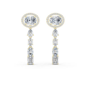 Pendientes de Oro Amarillo de 14K con Diamantes de Corte Esmeralda/Marquesa/Pera/Ovalado para Mujer, Ideales para Aniversario |   Diamante Cultivado Nuevo - Product Image 1