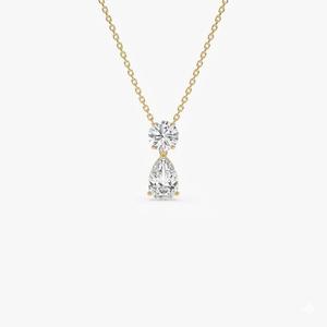 สร้อยคอเพชรเม็ดคู่ทรงหยดน้ำและทรงกลม 1.25 กะรัต เพชรเพาะเลี้ยงคุณภาพสูง DEF Color VS VVS Clarity ตัวเรือนทองคำขาว 14K พร้อมใบรับรอง GIA - Product Image 1