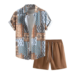 2026 Premium Quality Custom Shirt Shorts Summer Set 2 Pieces <b>V</b>-neck Casual Beach Summer Set Breathable 100% Cotton Anti-Static - Product Image 2