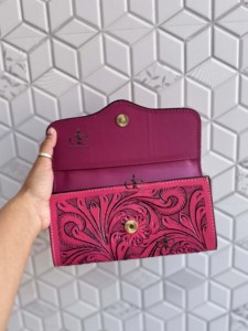 Nouveau Style occidental sculpture usiné à la main portefeuille pochette coque de téléphone élégant couleur rose portefeuille en cuir occidental pour les multi-usages des femmes - Product Image 3