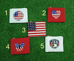 Monedero de cuentas hecho a mano con bandera de EE. UU., conjunto de monederos con cremallera y bordado floral a la moda, carteras patrióticas para mujer/niña, estilo dulce - Product Image 1