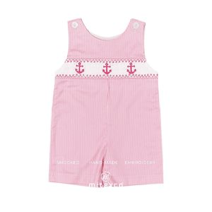 Broderie d'ancre smockée à la main Jon Jon | Tenue d'été pour tout-petit garçon avec tissu vichy rose | Services OEM ODM - Product Image 1