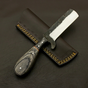 Couteau de boucher à lame tranchante, manche ergonomique en bois, en acier au carbone premium, forgé à la main, robuste et à lame fixe - Product Image 5