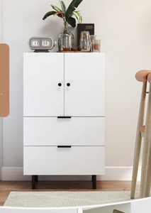 Wholesale Modern <b>Tall</b> White Storage <b>Cabinet</b> with Double Doors and Two Drawers Minimalist Floor Standing Organizer for Living - Product Image 3