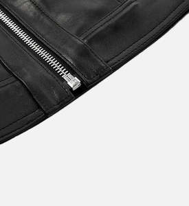 Premium Men's <b>Black</b> Real Leather Jacket Slim Fit Biker Motorcycle Coat Fashion Zip Up Multi-Pocket Outerwear Winter <b>Windbreaker</b> - Product Image 2