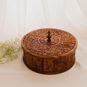 Pot à roti classique en bois fait main, récipient de rangement pour pain, vaisselle de service pour la cuisine et la table indiennes - Product Image 1