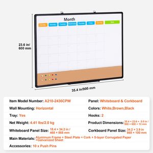 Calendario Mensile 90x60 cm con Lavagna Magnetica e Bacheca in Sughero, Cornice in Alluminio 2-in-1, Lavagna Cancellabile a Secco per il Nuovo Anno - Product Image 4