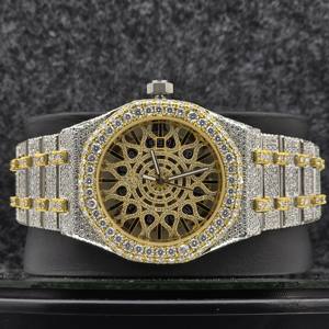 Reloj de Lujo Premium para Hombre, Automático, con Diamantes Moissanite Blancos Redondos, Analógico, Hecho a Mano, Cristal de Zafiro VVS1, Esfera Negra - Product Image 1