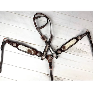 Cabezada y Pechopetral de Cuero con Pelo de Primera Calidad, Tallados a Mano, Estilo Western, Duraderos para Equitación en Rancho y Senderismo, Aperos Ecuestres - Product Image 3