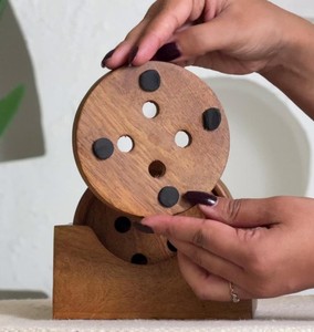 Rustic Round Wood Button Coasters <b>Set</b> Custom Logo Wooden Beverage Coaster with <b>Square</b> Holder for Restaurant Tableware Supply - Product Image 4
