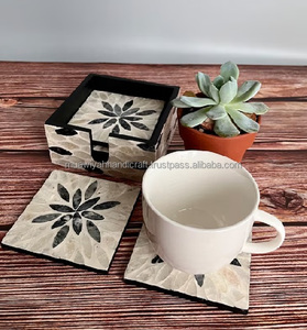 Ensemble de thé et café en nacre pour cadeaux sous-verres en noyer élégants personnalisés sous-verres en nacre incrustés pour la maison moderne - Product Image 5