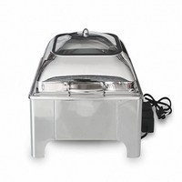 Edelstahl Gas-Chafing-Dish-Set mit Transparentem Deckel, Rechteckigem Hydraulikdeckel, Spiegelpoliert, Smart Digital Gold A++ Energieeffizienz