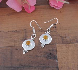 925 <b>Sterling</b> <b>Silver</b> Gold Plated Blue Lace Agate Vintage Disc Drop Earrings | Handcrafted Gemstone Dangle Earrings for Gift - Product Image 6