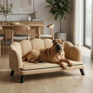 Divano per Animali Domestici Color Caffè con Design a Perle, Letto per Cani di Taglia Media e Grande con Cuscino e Gambe in Legno Massello - Product Image 2