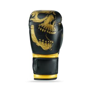Guantes de Boxeo de Cuero Negro y Dorado con Diseño de Calavera y Cierre de Velcro para Adultos - Product Image 1