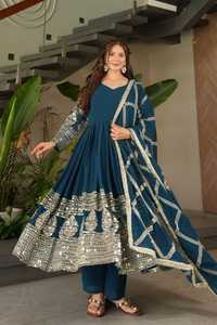Conjunto de Sharara de Georgette Sintético Azul Bordado con Dupatta, Traje Tradicional Holgado para Mujer, Kurta y Pantalones para Fiesta o Boda - Product Image 4