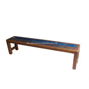 Banc Rita en bois de bateau récupéré, pieds droits, démontable, couleur naturelle, fait main, design minimaliste et durable, pour extérieur et intérieur - Product Image 4