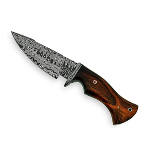 Cuchillo de caza de hoja fija de acero de Damasco con mango de palisandro, espiga completa, para uso exterior, punta de gota, filo recto, ODM OEM al por mayor - Product Image 3