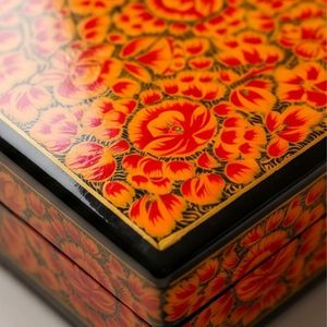 Luxury Orange Rectangular Paper Mache <b>Jewellery</b> <b>Box</b> with Floral Pattern Art Handcrafted Traditional Indian Keepsake <b>Gift</b> - Product Image 3