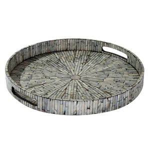 Elegante bandeja de mármol acrílico de madera personalizable sostenible madre perla laca hogar decorativo comida servir para el desayuno café - Product Image 2