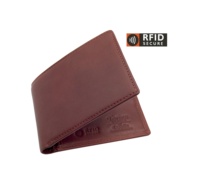 Dompet Kartu Lipat Dua Pria Castello Cokelat Desain Minimalis Tipis Kulit Asli RFID Penutup Terbuka Panjang Pendek Poliester