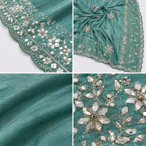 Sari de Seda Georgette Verde Mar para Bodas Tradicionales, con Bordado a Mano y Espejos, de Secado Rápido y Sin Arrugas, para Fiestas - Product Image 6