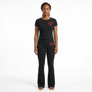 High Quality Women Cotton Short Sleeve Button T shirt And <b>Legging</b> Set High Waist <b>Flare</b> <b>Legging</b> Sets 2 Piece Loungewear Set - Product Image 1