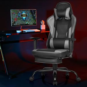 Fauteuil de massage inclinable noir pour le gaming avec accoudoirs et repose-pieds réglables pour la maison ou le bureau - Product Image 3