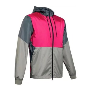 Veste coupe-vent à capuche pour homme, color-block rose et gris, en polyester, sportive, pour l'extérieur, fermeture éclair, coupe classique, automne - Product Image 1