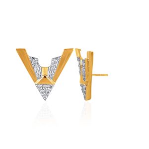 Boucles d'oreilles clous en diamant en forme de V, modernes, en or jaune, pour femme, bijoux minimalistes pour le quotidien - Product Image 4