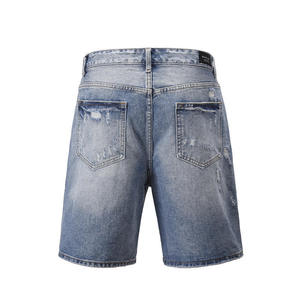 Men's Distressed Denim <b>Shorts</b> Straight Leg Mid Waist Ripped Washed Cotton Casual Summer Style - Product Image 1