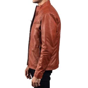 Chaqueta de Cuero Iónico para Hombre y Mujer, Prenda Exterior de Piel de Oveja Auténtica con Cierre de Cremallera, Cuello de Banda y Múltiples Bolsillos - Product Image 5