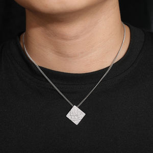 Collier pendentif carré Moissanite Iced Out en acier inoxydable plaqué rhodium, breloque géométrique, bijou tendance Hip Hop unisexe, cadeau - Product Image 2