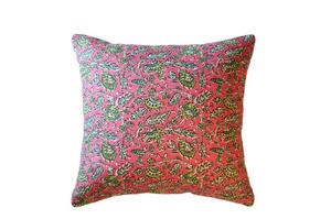 Funda de Cojín de Algodón Estampada a Mano con Ribete, 100% Algodón, Color Rosa Sandía, para Sofá, Cama y Decoración del Hogar - Product Image 3